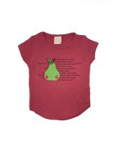 Kız Çocuk Nar Çiçeği Renk Pamuklu Oval Kesim Armut Desenli Kısa Kollu T-shirt - 1
