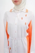 Bel Bağcıklı Taş İşlemeli Tunik - Ekru/Oranj - 5