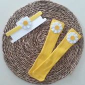 MARS BABY Kız Bebek Sarı Papatya Figür Bandana ve Çorap Set - 1