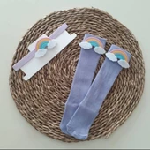 MARS BABY Kız Bebek Lila Gökkuşağı Figürlü Bandana ve Çorap Set - 1