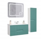 Denko Galata 85 cm MDF Yeşil Banyo Dolabı Takımı ve Boy Dolabı - 1
