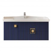 Denko Lennestad 100 cm MDF Mat Lacivert Banyo Dolabı Alt Modül ve Seramik Lavabo - 1