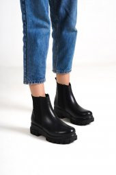 Wank Siyah Hakiki Deri Kalın Taban Lastikli Bilekte Bot - 2