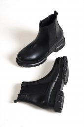 Wank Siyah Hakiki Deri Kalın Taban Lastikli Bilekte Bot - 1