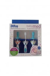 DİFAŞ BABYMED Bebekler Için 3'lü Diş Bakım Seti Diş Ve Damak Kaşıyıcı Bebekler Için Diş Fırçası Mavi - 1