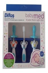 DİFAŞ BABYMED Bebekler Için 3'lü Diş Bakım Seti Diş Ve Damak Kaşıyıcı Bebekler Için Diş Fırçası Mavi - 3