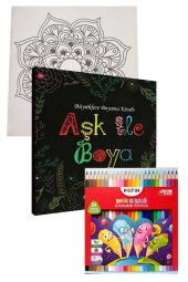 Aşk İle Boya Büyüklere Boyama Kitabı Fatih 24 Renk Kuru Boya 1 Adet Ema Boyama Kitabı Büyükler İçin Mandala Yaratıcı Boyama - 1