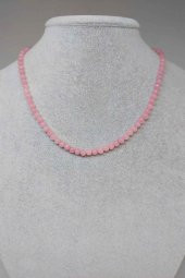 Pembe Kuvars Taşı 4mm 1000 Ayar Gümüş İpli Kolye (Klipsli) - 1