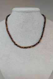 Kaplan Gözü Taşı 4mm 1000 Ayar Gümüş İpli Kolye (Klipsli) thumbnail 1