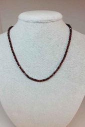 Lal - Granat - Garnet Taşı Rondela Faset Kesim 3.52.5mm 1000 Ayar Gümüş İpli Kolye (Klipsli) thumbnail 1