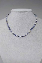 Sodalit Taşı Faset Kesim 4mm 1000 Ayar Gümüş İpli Kolye (Klipsli) thumbnail 1