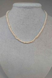 İnci Beyaz Rondela 4-5mm aralığı 1000 Ayar Gümüş İpli Kolye (Klipsli) thumbnail 1