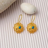 14 Ayar Firuze Taşlı Altın Gül Küpe thumbnail 3