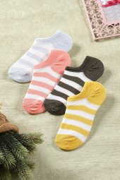 4 Çift Kadın Çizgili Kısa Çorap | Extra Soft Unisex Pamuklu Patik Çorap - 1