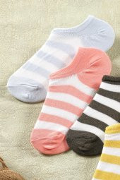 4 Çift Kadın Çizgili Kısa Çorap | Extra Soft Unisex Pamuklu Patik Çorap - 2