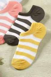4 Çift Kadın Çizgili Kısa Çorap | Extra Soft Unisex Pamuklu Patik Çorap - 3