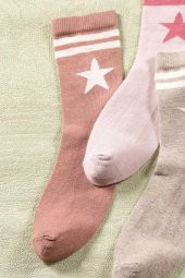 4 Çift Kadın Uzun Çorap | Yıldız Desen Extra Soft Unisex Pamuklu Patik Çorap - 2