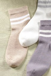 3 Çift Unisex Çizgili Uzun Çorap | Extra Soft Unisex Pamuklu Soket Çorap - 2