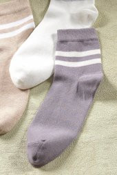3 Çift Unisex Çizgili Uzun Çorap | Extra Soft Unisex Pamuklu Soket Çorap - 3