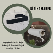 Risingmaber Metal Mat Siyah Yapışkanlı Tuvalet Kağıtlık ve Kağıt Havluluk İkili Set - 1