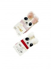 Kız Bebek 0-6 Ay Kedi Figürlü Peluş Tüy Kulaklı Çorap 2 Adet - 1