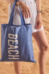 Mavi Beach Desen Baskılı Plaj Çantası - 1