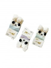 Kız Bebek 0-6 Ay Kedi Figürlü Peluş Tüy Kulaklı Çorap 3 Adet - 1