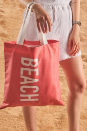 Nar Çiçeği Beach Desen Baskılı Plaj Çantası - 1