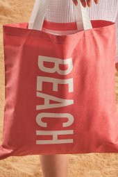 Nar Çiçeği Beach Desen Baskılı Plaj Çantası - 2