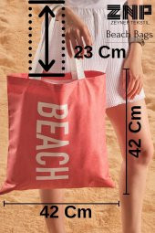 Nar Çiçeği Beach Desen Baskılı Plaj Çantası - 4