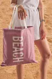 Lila Beach Desen Baskılı Plaj Çantası - 1