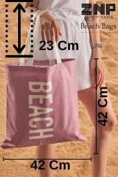 Lila Beach Desen Baskılı Plaj Çantası - 4