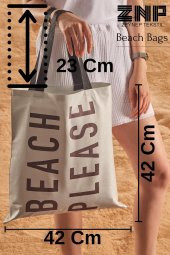 Beach Please Desen Baskılı Plaj Çantası - 4