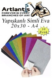 Simli Yapışkanlı Eva A4 20x30 cm 10 Renk 1 Paket Simli Yapışkanlı Eva Süngeri 10lu Okul Kreş Anasınıfı Elişi Etkinlikleri - 1