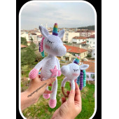 Amigurumi unicorn Çıngırak seti uyku arkadaşı oyuncak pony at bebek hediyelik oyuncak - 1