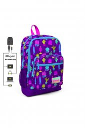 Unisex Çocuk Desenli Dört Bölmeli Usb Şarjlı Kulaklık Çıkışlı Okul Sırt Çantası - 1
