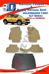 Volkswagen T-Roc 2019+ 3D Havuzlu Bej Paspas + Alt Bagaj Havuzu - 2