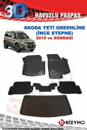 Skoda Yeti 2010+ Greenline İnce Stepne Havuzlu Paspas ve Bagaj Seti Bizymo - 2