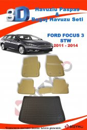 Ford Focus 3 2011-2014 Bej Stw Havuzlu Paspas ve Bagaj Seti Bizymo - 2