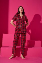 Kadın Gömlek Yaka Desenli Pijama Takımı  1124 - 1