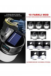 300w 10 Modlu Güneş Enerjili Solar Aydınlatma Kamp Çadır Lambası Ampül Led Şarjlı Işıldak El Feneri - 3