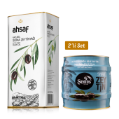 AHSAF Şems Yağlı Siyah Sele  Zeytin 2 Kg 261-290 Kalibre + Soğuk Sıkım Natürel Sızma Zeytinyağı 5L -Teneke (2'li Ekonomik Paket) - 1