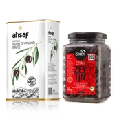 AHSAF Soğuk Sıkım Natürel Sızma Zeytinyağı 1L Teneke + Yağlı Siyah  Sele  Zeytin 1000 Gr 291-320- Cam (2'li Ekonomik Paket) - 1