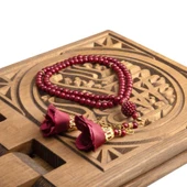 Gül Püsküllü Tesbih Bebe Bordo (99lu - 6mm) - 1