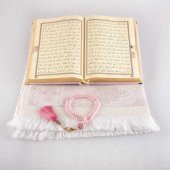 Seccade + Tesbih + Kuran Hediye Seti (Orta Boy, Kadife, Pudra Pembe) thumbnail 3