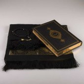 Şal + Seccade + Tesbih + Kuran Hediye Seti (Orta Boy, Siyah) thumbnail 2
