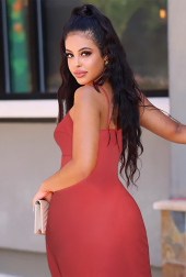 Ergü Gül Kurusu Askılı Pencere Detaylı Yırtmaçlı Midi Boy Kadın Elbise Ergü1521-3 - 4