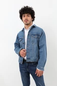 Erkek Düğmeli Regular Fit Jean Ceket Mavi - 6