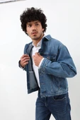 Erkek Düğmeli Regular Fit Jean Ceket Mavi - 1