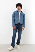 Erkek Düğmeli Regular Fit Jean Ceket Mavi - 3